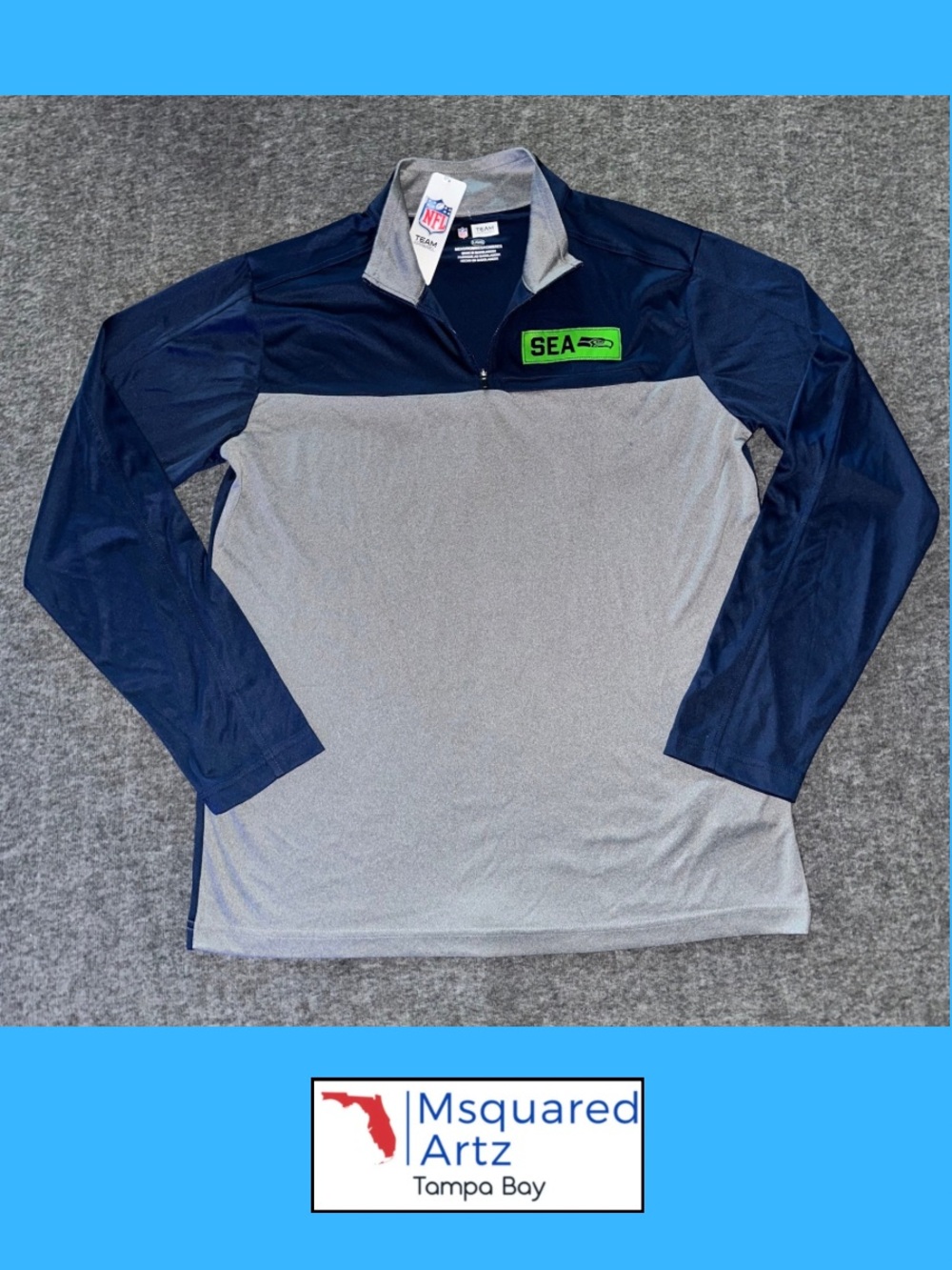 Seattle Seahawks NFL Team Apparel Men's Large Quarter Zip Pullover NWT Navy Gray